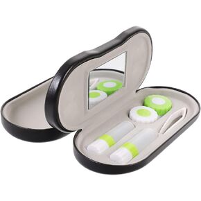 حقيبة وجراب للعدسات اللاصقة من هيلفتي - 2 في 1 حقيبة مزدوجة الجوانب للعين مع مرآة مدمجة، ملقط وزجاجة محلول ملامسة - صندوق تخزين محمول للعدسات اللاصقة للسفر، أسود, لون اسود 2, 6.3x2.8x2inch, فاشن in Kuwait