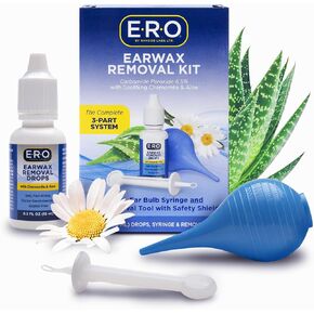 E-R-O Earwax Removal Kit for Complete Ear Care, with Carbamide Peroxide Earwax Removal Drops (0.5 fl oz), Ear Bulb Syringe and Ear Wax Removal Tool with Safety Shield in Saudi Arabia