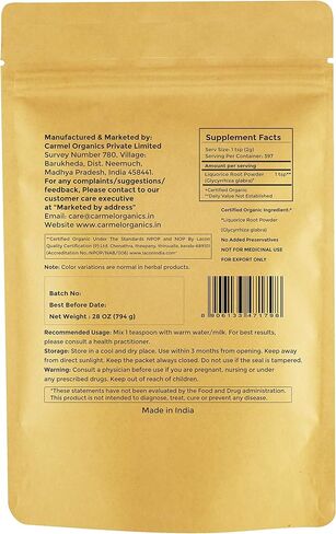 CARMEL ORGANICS Licorice Root Powder - 8 oz or 0.5 Lb/227 grams | Herbal Supplement | Natural Sweetener and Digestive Aid | Non-GMO | No Added Preservatives in Kuwait