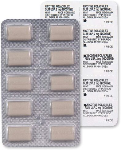 علكة أمازون بيسك كير غير المطلية بالنيكوتين بولاكريلكس 2 ملغ (النيكوتين)، بنكهة النعناع، ​​مساعد التوقف عن التدخين، 220 قطعة in Kuwait