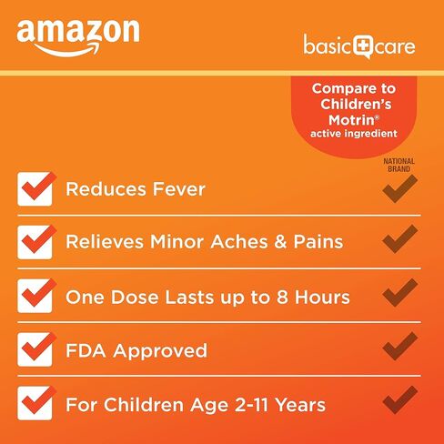 Amazon Basic Care Children’s Ibuprofen Chewable Tablets, 100 mg, Orange Flavor, Pain Reliever and Fever Reducer, For Minor Aches and Pains, Sore Throat, Headache Relief and More, 24 Count in Saudi Arabia