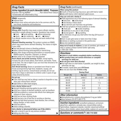 Amazon Basic Care Children’s Ibuprofen Chewable Tablets, 100 mg, Orange Flavor, Pain Reliever and Fever Reducer, For Minor Aches and Pains, Sore Throat, Headache Relief and More, 24 Count in Saudi Arabia
