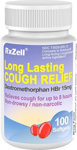 Adult Cough Relief, Dextromethorphan HBr 15mg (100 Softgels), 8 Hour Long Lasting, Non-Drowsy, Cough/Bronchial Suppressant in Saudi Arabia