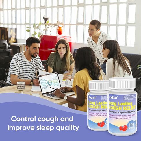 Adult Cough Relief, Dextromethorphan HBr 15mg (100 Softgels), 8 Hour Long Lasting, Non-Drowsy, Cough/Bronchial Suppressant in Saudi Arabia