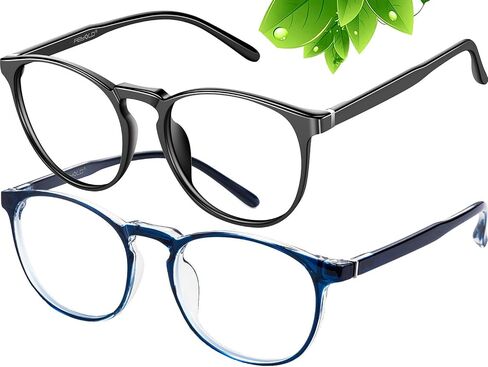 Blue Light Blocking Glasses Women/Men,Retro Round Anti Eyestrain Computer Gaming Glasses(Black+Beige) in Kuwait