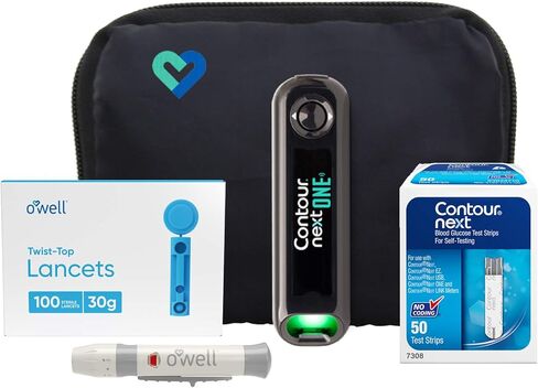 Glucose Monitor Kit - Blood Sugar Test Kit with Contour Next Blood Glucose Test Strips & Lancets for Diabetes Testing | Contour NEXT ONE Blood Glucose Monitor Kit includes 1 Blood Sugar Monitor, 50 Diabetic Test Strips, 50 30G Lancets, 1 Lancing Device an in Kuwait