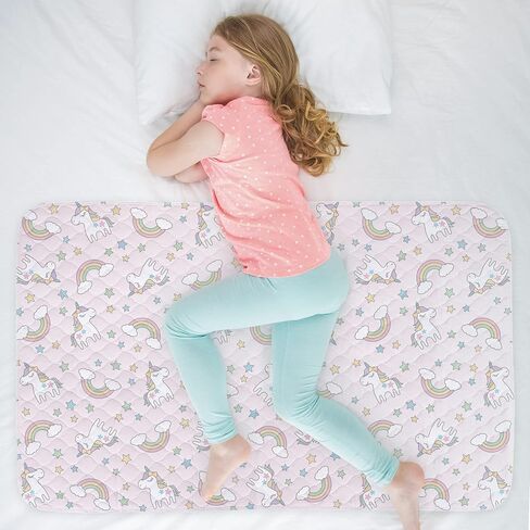 Organic Incontinence Pads for Kids & Toddlers - 5 Layer Waterproof Protectors for Overnight Bed Wetting - Reusable & Washable Pee Pads - Fits Twin to Full Size Beds - 34" x 52" Unicorn in Saudi Arabia