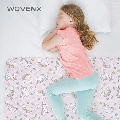 Organic Incontinence Pads for Kids & Toddlers - 5 Layer Waterproof Protectors for Overnight Bed Wetting - Reusable & Washable Pee Pads - Fits Twin to Full Size Beds - 34" x 52" Unicorn in Saudi Arabia