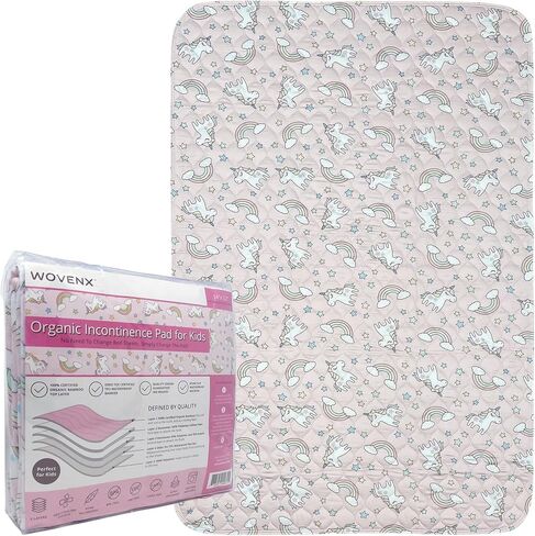 Organic Incontinence Pads for Kids & Toddlers - 5 Layer Waterproof Protectors for Overnight Bed Wetting - Reusable & Washable Pee Pads - Fits Twin to Full Size Beds - 34" x 52" Unicorn in Saudi Arabia