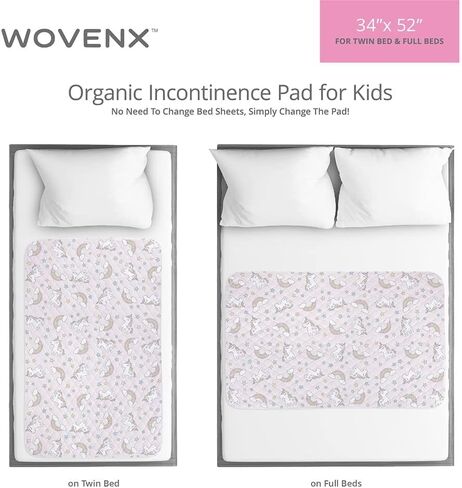 Organic Incontinence Pads for Kids & Toddlers - 5 Layer Waterproof Protectors for Overnight Bed Wetting - Reusable & Washable Pee Pads - Fits Twin to Full Size Beds - 34" x 52" Unicorn in Saudi Arabia