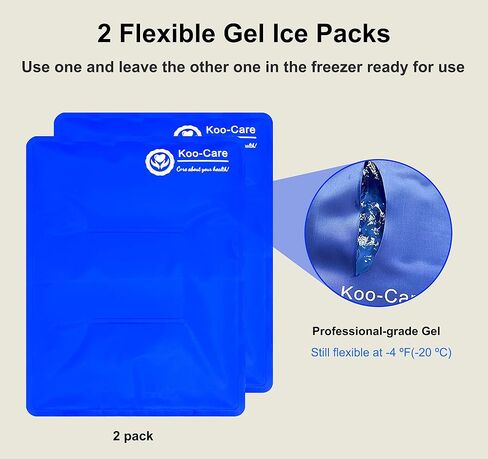 حزمة ثلج هلامية مرنة كبيرة جدًا من Koo-Care للإصابات، قابلة لإعادة الاستخدام، ضغط بارد ساخن - مناسب لذراع الكتف، الظهر، الورك، الركبة، الساق، تخفيف آلام القدم، التورم، العلاج الطبيعي (XL، 11 بوصة × 14 بوصة) حزمة من 2 in Kuwait