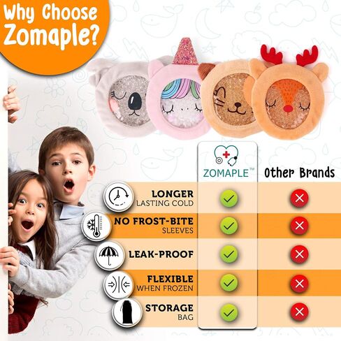 عبوات ثلج للأطفال من أجل Boo boos - عبوة ثلج للأطفال باردة وساخنة - مثالية Boo Boo Buddy للإصابات وتخفيف الآلام والحمى وأسنان الحكمة والجيوب الأنفية والصداع - قابلة لإعادة الاستخدام (مع غطاء من القماش (عبوة من 4 قطع)) in Kuwait