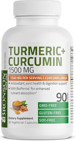 Bronson Turmeric Curcumin 1500 MG per Serving Antioxidant, Joint & Digestion Support with BioPerine, Non-GMO, 90 Vegetarian Capsules in Saudi Arabia