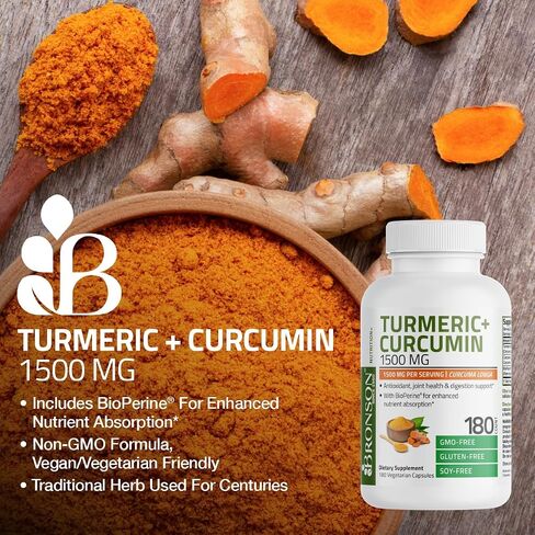 Bronson Turmeric Curcumin 1500 MG per Serving Antioxidant, Joint & Digestion Support with BioPerine, Non-GMO, 90 Vegetarian Capsules in Saudi Arabia
