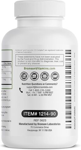 Bronson Turmeric Curcumin 1500 MG per Serving Antioxidant, Joint & Digestion Support with BioPerine, Non-GMO, 90 Vegetarian Capsules in Saudi Arabia