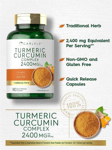 Carlyle Turmeric Curcumin Supplement 2400mg | 180 Powder Capsules | Herbal Formula | Non-GMO, Gluten Free in Saudi Arabia