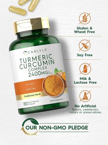 Carlyle Turmeric Curcumin Supplement 2400mg | 180 Powder Capsules | Herbal Formula | Non-GMO, Gluten Free in Saudi Arabia