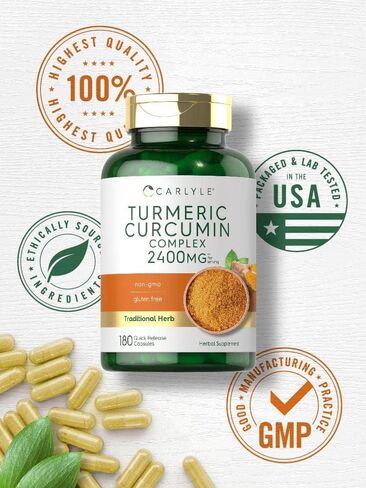 Carlyle Turmeric Curcumin Supplement 2400mg | 180 Powder Capsules | Herbal Formula | Non-GMO, Gluten Free in Saudi Arabia