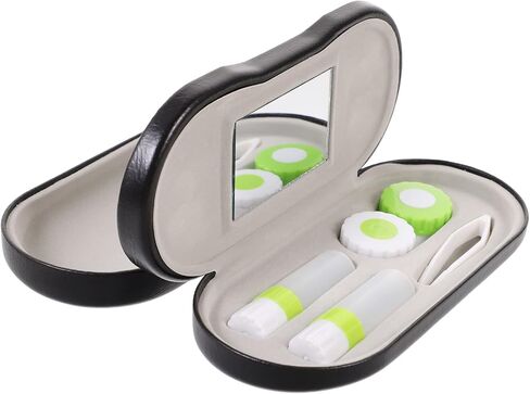 حقيبة وجراب للعدسات اللاصقة من هيلفتي - 2 في 1 حقيبة مزدوجة الجوانب للعين مع مرآة مدمجة، ملقط وزجاجة محلول ملامسة - صندوق تخزين محمول للعدسات اللاصقة للسفر، أسود, لون اسود 2, 6.3x2.8x2inch, فاشن in Kuwait