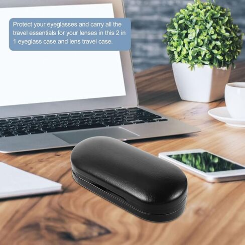 حقيبة وجراب للعدسات اللاصقة من هيلفتي - 2 في 1 حقيبة مزدوجة الجوانب للعين مع مرآة مدمجة، ملقط وزجاجة محلول ملامسة - صندوق تخزين محمول للعدسات اللاصقة للسفر، أسود, لون اسود 2, 6.3x2.8x2inch, فاشن in Kuwait