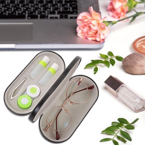 حقيبة وجراب للعدسات اللاصقة من هيلفتي - 2 في 1 حقيبة مزدوجة الجوانب للعين مع مرآة مدمجة، ملقط وزجاجة محلول ملامسة - صندوق تخزين محمول للعدسات اللاصقة للسفر، أسود, لون اسود 2, 6.3x2.8x2inch, فاشن in Kuwait