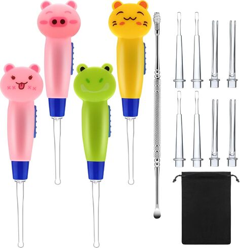 Earwax Remover Tool - 4 Pieces LED Earwax Spoon Safe Ear Pick Spoon and Stainless Steel Double-end Earwax Spoon in Saudi Arabia