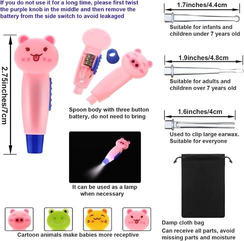 Earwax Remover Tool - 4 Pieces LED Earwax Spoon Safe Ear Pick Spoon and Stainless Steel Double-end Earwax Spoon in Saudi Arabia