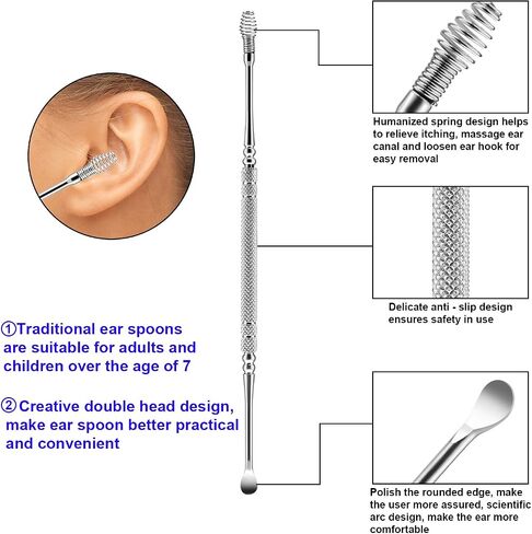 Earwax Remover Tool - 4 Pieces LED Earwax Spoon Safe Ear Pick Spoon and Stainless Steel Double-end Earwax Spoon in Saudi Arabia