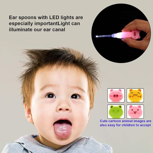 Earwax Remover Tool - 4 Pieces LED Earwax Spoon Safe Ear Pick Spoon and Stainless Steel Double-end Earwax Spoon in Saudi Arabia