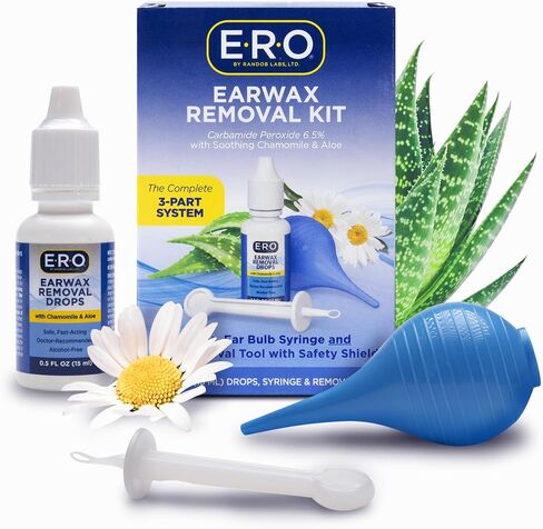 E-R-O Earwax Removal Kit for Complete Ear Care, with Carbamide Peroxide Earwax Removal Drops (0.5 fl oz), Ear Bulb Syringe and Ear Wax Removal Tool with Safety Shield in Saudi Arabia