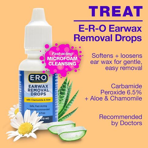 E-R-O Earwax Removal Kit for Complete Ear Care, with Carbamide Peroxide Earwax Removal Drops (0.5 fl oz), Ear Bulb Syringe and Ear Wax Removal Tool with Safety Shield in Saudi Arabia