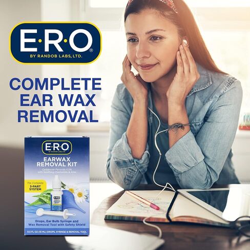 E-R-O Earwax Removal Kit for Complete Ear Care, with Carbamide Peroxide Earwax Removal Drops (0.5 fl oz), Ear Bulb Syringe and Ear Wax Removal Tool with Safety Shield in Saudi Arabia