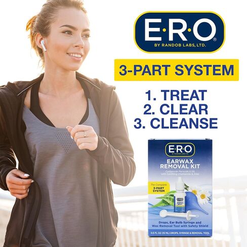 E-R-O Earwax Removal Kit for Complete Ear Care, with Carbamide Peroxide Earwax Removal Drops (0.5 fl oz), Ear Bulb Syringe and Ear Wax Removal Tool with Safety Shield in Saudi Arabia