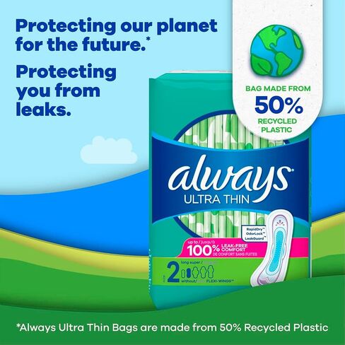 Always Ultra Thin, Feminine Pads For Women, Size 2 Long Super Absorbency, Multipack, Without Wings, Unscented, 40 Count x 3 Pack (120 Count total) in Saudi Arabia