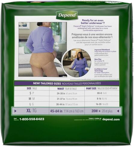 Small Overnight Depends Women's - Night Defense Incontinence Underwear,pack of 16 in Kuwait