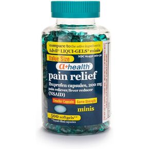 A+Health Mini Ibuprofen 200 Mg Softgels, Pain Reliever/Fever Reducer (NSAID), Made in USA, 500 Count in Saudi Arabia