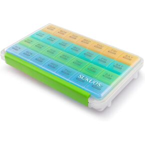 Sukuos Monthly Pill Organizer 28 Day Case, Moisture-Resistant Large 4 Week Month Pill Cases w/Dust-Proof Box for Vitamin/Fish Oil/Supplements, BPA Free Pill Case w/Clear Lid, Easy to Clean