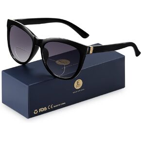 Bifocal Reading Sunglasses for Women，Fashion Sun Readers UV400 Protection(Magnification 1.00, Black)