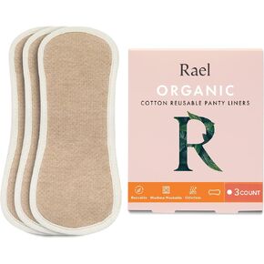 Rael Reusable Panty Liners Menstrual, Organic Cotton Cover - Postpartum Essential, Cloth Panty Liners for Women, Soft and Thin, Absorbent, Machine Washable (3 Count, Brown) in Saudi Arabia