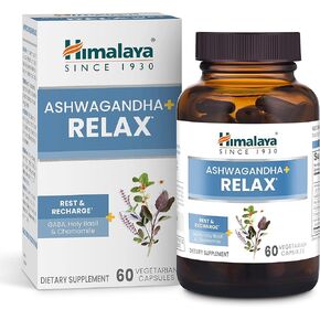 Himalaya Ashwagandha+ Relax, with GABA, Holy Basil & Chamomile for Reset, Relaxation & Stress Relief, Vegan, Gluten Free, 540 mg, 60 Vegetarian Capsules, 1 Month Supply