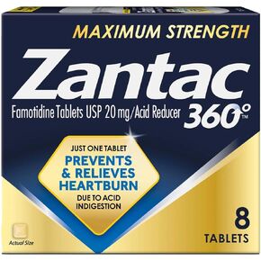 Zantac 360 Maximum Strength Tablets, 8 Count, Heartburn Prevention and Relief, 20 mg Tablets
