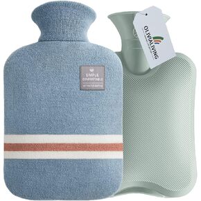 Hot Water Bottle with Classic Striped Cover, 2L Hot Water Bag for Menstrual Cramps, Neck and Shoulder Pain Relief, Hot and Cold Therapies, Hand Feet Warmer