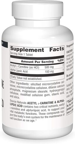 Source Naturals Acetyl L-Carnitine & Alpha-Lipoic Acid 650mg - 30 Tablets in Kuwait
