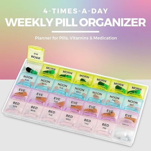 MEDca Pill Organizers - (2 Pack) Large Pill Organizer with Weekly and Daily 4-Times-A-Day Compartments for Morning, Noon, Evening, Night - BPA-Free, Portable and Travel Friendly Pill Boxes Case in Kuwait