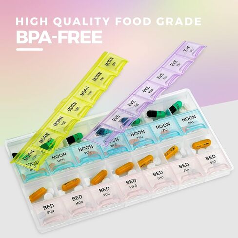 MEDca Pill Organizers - (2 Pack) Large Pill Organizer with Weekly and Daily 4-Times-A-Day Compartments for Morning, Noon, Evening, Night - BPA-Free, Portable and Travel Friendly Pill Boxes Case in Kuwait