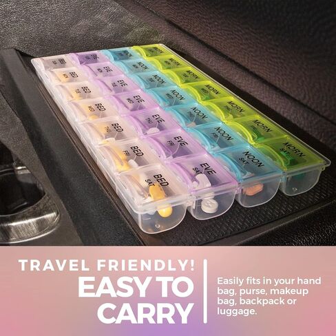 MEDca Pill Organizers - (2 Pack) Large Pill Organizer with Weekly and Daily 4-Times-A-Day Compartments for Morning, Noon, Evening, Night - BPA-Free, Portable and Travel Friendly Pill Boxes Case in Kuwait