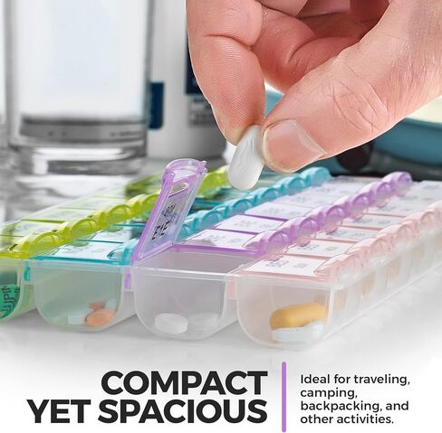 MEDca Pill Organizers - (2 Pack) Large Pill Organizer with Weekly and Daily 4-Times-A-Day Compartments for Morning, Noon, Evening, Night - BPA-Free, Portable and Travel Friendly Pill Boxes Case in Kuwait