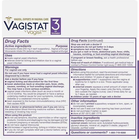 علاج فاجيستات لعدوى الخميرة لمدة 3 أيام للنساء، يخفف الحكة الخارجية والتهيج - كريم نترات ميكونازول خارجي 2%، 3 تحاميل وأدوات تطبيق للاستعمال مرة واحدة، من فاجيسيل (عبوة من قطعة واحدة) in Kuwait