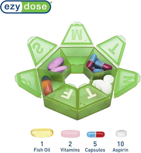 EZY DOSE Weekly Pill Organizer, Medicine Box, and Vitamin Planner, Travel Pill Planner, Portable Storage, 7-Sided, Black, BPA Free in Kuwait