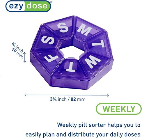EZY DOSE Weekly Pill Organizer, Medicine Box, and Vitamin Planner, Travel Pill Planner, Portable Storage, 7-Sided, Black, BPA Free in Kuwait